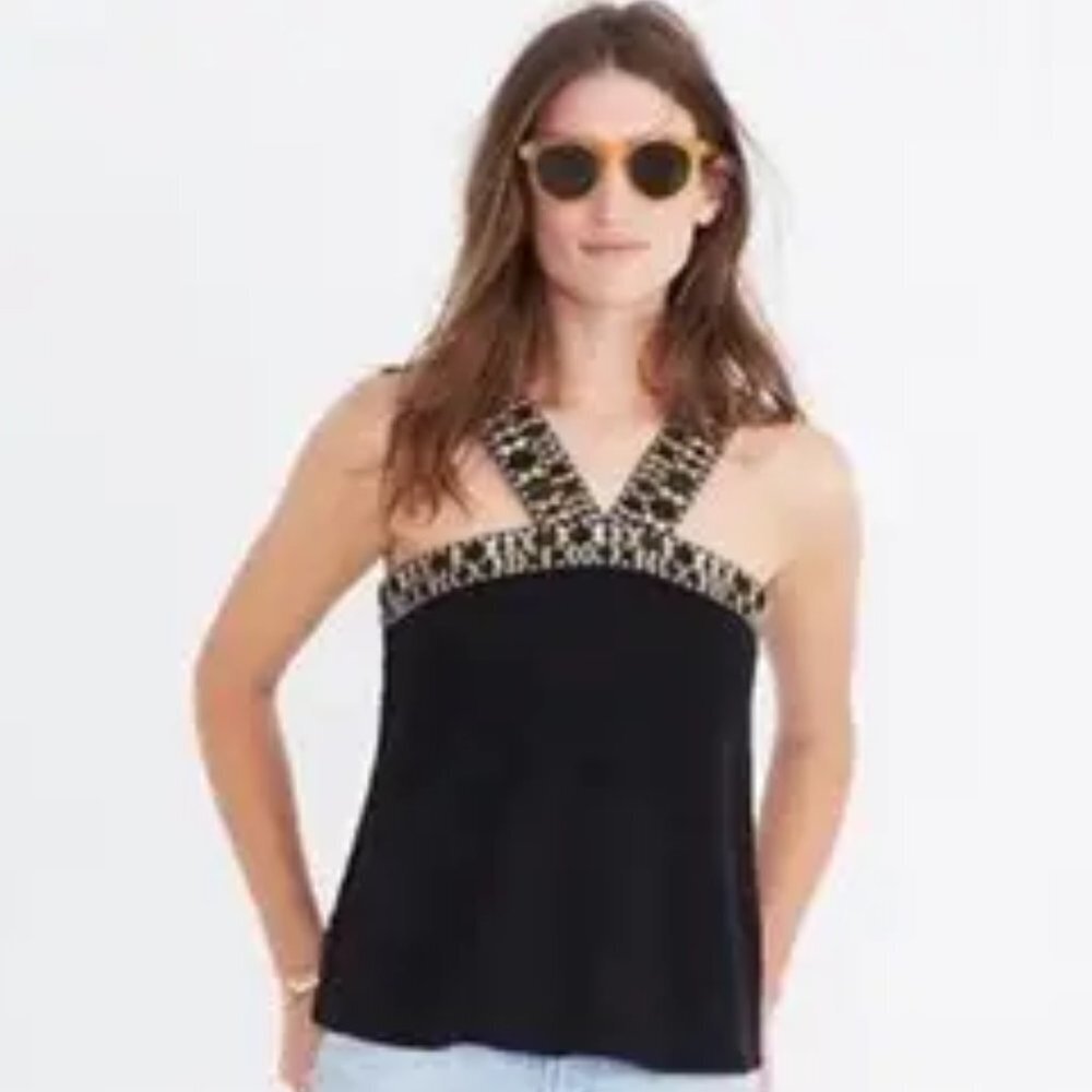 3/$30 MADEWELL EMBROIDERED SWEATER TANK TOP BOHO SWING STRAPS WOMEN XXS GUC